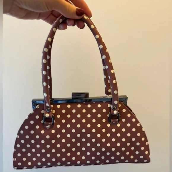 Vintage Brown Polka Dot Handbag Kisslock Great Condition - Picture 1 of 4